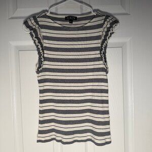 J. Crew Vintage Rib Knit  Ruffle Boatneck Tank Top Striped Blue White Size S